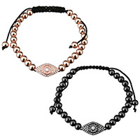 Stainless Steel Woven Ball Bracelets, with Nylon Cord & Brass, stainless steel magnetic clasp, Horse Eye, plated, adjustable & micro pave cubic zirconia & for woman, more colors for choice, 21x11x5mm, 6mm, Length:Approx 11 Inch, 5Strands/Lot, Sold By Lot