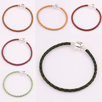 Leather Cord Bracelet, with Tibetan Style, for woman, more colors for choice, 190x3mm, Length:7 Inch, 3Strand/Bag, Sold By Bag
