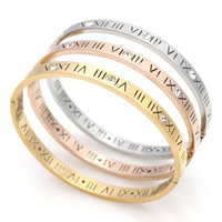 acier inoxydable bracelet ordinaire, Placage, avec chiffre romain & unisexe & avec strass, plus de couleurs à choisir, Diamètre intérieur:Environ 58mm, Vendu par PC