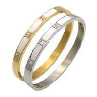 Stainless Steel Bangle with White Shell plated Unisex & with rhinestone 6mm Inner Approx Length Approx 6.7 Inch Sold By PC
