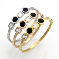 Stainless Steel Bangle with Black Shell plated Unisex & with rhinestone 11mm 8mm 3.5mm Inner Approx Sold By PC