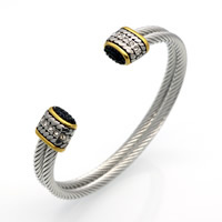 Stainless Steel Cuff Bangle, with Rhinestone Clay Pave, plated, Unisex & adjustable & blacken, Inner Diameter:Approx 60mm, Length:Approx 7 Inch, Sold By PC