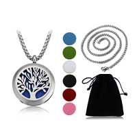 Stainless Steel Perfume Locket Necklace, with Non-woven Fabrics, Flat Round, box chain & hollow, original color, 30x37x6.8mm, 2.4mm, Inner Diameter:Approx 23mm, Sold Per Approx 24 Inch Strand