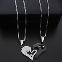 Titanium Steel Couple Pendant, Heart, word I love you, plated, for couple & with rhinestone, more colors for choice, 30x20mm, Hole:Approx 3-5mm, Sold By Pair