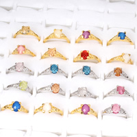Crystal finger ring, Zink Alloy, med Kristall, plated, för kvinna & fasetterad, fler färger för val, leda & kadmiumfri, 18x22x8mm-21x25x8mm, Storlek:5-8.5, 100PC/Bag, Säljs av Bag