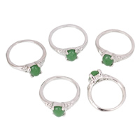 Zinklegierung Fingerring , mit Grüner Aventurin, silberfarben plattiert, für Frau, frei von Blei & Kadmium, 18x22x8mm-21x25x8mm, Größe:5-8.5, 100PCs/Tasche, verkauft von Tasche