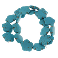 Synthetische Türkis Perle, Blume, blau, 19x6mm, Länge:ca. 14.5 ZollInch, 10SträngeStrang/Tasche, ca. 21PCs/Strang, verkauft von Tasche