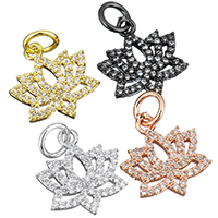 Cubic Zirconia Micro Pave Brass Pendant, Flower, plated, micro pave cubic zirconia, more colors for choice, nickel, lead & cadmium free, 14x15x2mm, Hole:Approx 4mm, 10PCs/Lot, Sold By Lot