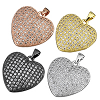 Cubic Zirconia Micro Pave Brass Pendant, Heart, plated, micro pave cubic zirconia & hollow, more colors for choice, nickel, lead & cadmium free, 22x22.50x9mm, Hole:Approx 3x4mm, 5PCs/Lot, Sold By Lot