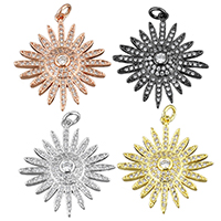 Cubic Zirconia Micro Pave Brass Pendant, Flower, plated, micro pave cubic zirconia, more colors for choice, nickel, lead & cadmium free, 25x27x4mm, Hole:Approx 3mm, 5PCs/Lot, Sold By Lot