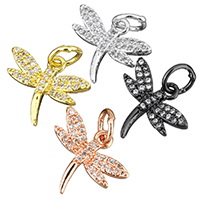 Cubic Zirconia Micro Pave Brass Pendant, Dragonfly, plated, micro pave cubic zirconia, more colors for choice, nickel, lead & cadmium free, 15x13x2mm, Hole:Approx 4mm, 10PCs/Lot, Sold By Lot