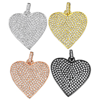 Brass Heart Pendants, plated, micro pave cubic zirconia, more colors for choice, nickel, lead & cadmium free, 25x27x2mm, Hole:Approx 2.5x4mm, 5PCs/Lot, Sold By Lot