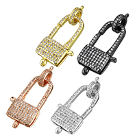Brass Lobster Clasp, plated, with connector bar & micro pave cubic zirconia, more colors for choice, nickel, lead & cadmium free, 15x28x5mm, Hole:Approx 1mm, 2mm, 5PCs/Lot, Sold By Lot