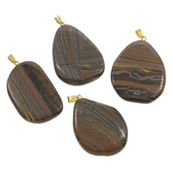 Natural Tiger Eye Pendants with Zinc Alloy gold color plated mixed 6- Approx Sold By Bag