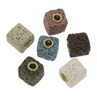Natural Lava Beads, with Tibetan Style, Square, gold color plated, dyed, more colors for choice, 14x12mm, Hole:Approx 3mm, 5PCs/Bag, Sold By Bag