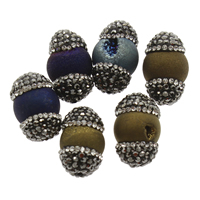Natural Ice Quartz Agate Beads, with Rhinestone Clay Pave, plated, no hole, mixed colors, 14x20mm, 5PCs/Bag, Sold By Bag
