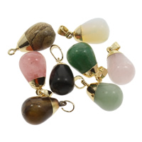 Biżuteria wisiorki kamienie, Kamień szlachetny, ze Stop cynku, Platerowane w kolorze złota, mieszane, 13x21-14x22mm, otwór:około 4x7mm, 5komputery/torba, sprzedane przez torba