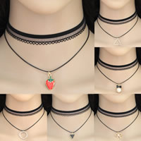 Layered Choker Zinc Alloy with Lace black - Sold Per Approx 11.8 Inch Strand