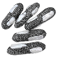 Naturales agua dulce perlas sueltas, Arcilla Pave, con Perlas cultivadas de agua dulce, con diamantes de imitación & mixto, 14-16x39-41x14-16mm, agujero:aproximado 1mm, 10PCs/Bolsa, Vendido por Bolsa