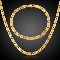 Sárgaréz Jewelry Set, pulóver lánc nyaklánc & karkötő, arany színű aranyozott, egynemű, nikkel, ólom és kadmium mentes, 5mm, Hossz Kb 8 inch, Kb 23.5 inch, Által értékesített Set