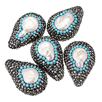 Natural Freshwater Pearl Loose Beads, Clay Pave, with Freshwater Pearl, with rhinestone & mixed, 19-21x28-30x10-12mm, Hole:Approx 1mm, 10PCs/Bag, Sold By Bag