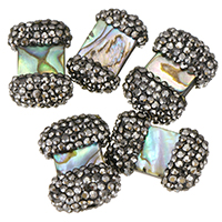 Abalone Shell Beads, Clay Pave, with Abalone Shell, natural, with rhinestone & mixed, 12-14x19-21x6-8mm, Hole:Approx 0.5mm, 10PCs/Bag, Sold By Bag