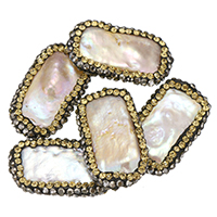 Natural Freshwater Pearl Loose Beads, Clay Pave, with Freshwater Pearl, with rhinestone & mixed, 14-16x26-28x4-6mm, Hole:Approx 1mm, 10PCs/Bag, Sold By Bag