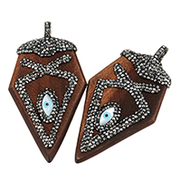 Evil Eye Pendants Wood with Rhinestone Clay Pave & Freshwater Pearl & Brass plumbum black color plated natural & evil eye pattern & enamel & mixed 40-42x76-78x11-13mm Approx Sold By Bag