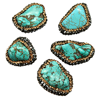 Perles turquoises, Clay Pave, avec turquoise synthétique, avec strass & mélangé, 15-20x18-25x9-14mm, Trou:Environ 1mm, 10PC/sac, Vendu par sac