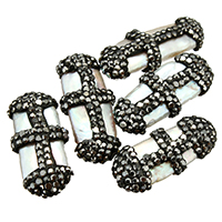 Natural Freshwater Pearl Loose Beads, Clay Pave, with Freshwater Pearl, with rhinestone & mixed, 11-15x28-32x7-11mm, Hole:Approx 1mm, 10PCs/Bag, Sold By Bag