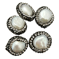 Natural Freshwater Pearl Loose Beads, with Rhinestone Clay Pave, mixed, 14-16x16-17x9-11mm, Hole:Approx 1mm, 10PCs/Lot, Sold By Lot