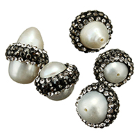 Naturliga sötvattenspärla lösa pärlor, Freshwater Pearl, med rhinestone lera bana, blandad, 12-14x12-18x12-14mm, Hål:Ca 1mm, 10PC/Lot, Säljs av Lot