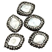 Natural Freshwater Pearl Loose Beads, with Rhinestone Clay Pave, mixed, 15-16x17-19x3-5mm, Hole:Approx 1mm, 10PCs/Lot, Sold By Lot