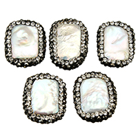 Natural Freshwater Pearl Loose Beads, with Rhinestone Clay Pave, mixed, 14-16x19-22x4-6mm, Hole:Approx 1mm, 10PCs/Lot, Sold By Lot