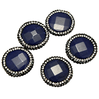 teñido Jade Abalorio, con Arcilla analiar de diamantes de imitación AB, facetas & mixto, azul oscuro, 22-24x22-25x7-8mm, agujero:aproximado 1mm, 10PCs/Grupo, Vendido por Grupo