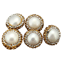 Natural Freshwater Pearl Loose Beads, with Rhinestone Clay Pave, mixed, 13-14x14-16x8-9mm, Hole:Approx 1mm, 10PCs/Lot, Sold By Lot