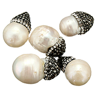 Natural Freshwater Pearl Loose Beads, with Rhinestone Clay Pave, mixed, 11-16x20-25x11-16mm, Hole:Approx 1mm, 10PCs/Lot, Sold By Lot