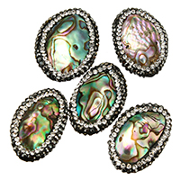 Abalone Shell Beads, with Rhinestone Clay Pave, natural, mixed, 17-22x27-30x6-7mm, Hole:Approx 1mm, 10PCs/Lot, Sold By Lot
