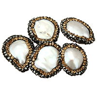 Natural Freshwater Pearl Loose Beads, with Rhinestone Clay Pave, mixed, 16-19x20-23x5-9mm, Hole:Approx 1mm, 10PCs/Lot, Sold By Lot