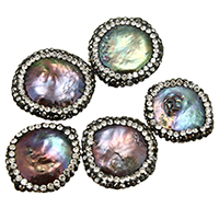 Abalone Shell Beads, with Rhinestone Clay Pave, natural, mixed, 18-22x20-24x4-6mm, Hole:Approx 1mm, 10PCs/Lot, Sold By Lot