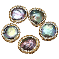 Abalone Shell Beads, with Rhinestone Clay Pave, natural, mixed, 16-19x17-20x5-7mm, Hole:Approx 1mm, 10PCs/Lot, Sold By Lot