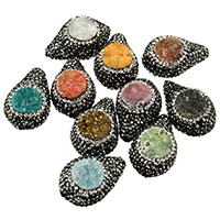 Natural Ice Quartz Agate Beads, Clay Pave, with Ice Quartz Agate, druzy style & with rhinestone & mixed, 19-20x29-32x14-17mm, Hole:Approx 1mm, 10PCs/Lot, Sold By Lot