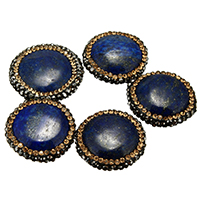Natural Lapis Lazuli Beads, with Rhinestone Clay Pave, mixed, 20-25x21-24x6-9mm, Hole:Approx 1mm, 10PCs/Lot, Sold By Lot