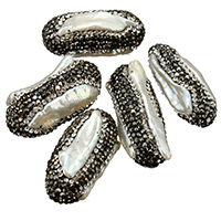 Natural Freshwater Pearl Loose Beads, Clay Pave, with Freshwater Pearl, with rhinestone & mixed, 12-17x34-36x12-17mm, Hole:Approx 1mm, 10PCs/Lot, Sold By Lot