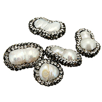 Natural Freshwater Pearl Loose Beads, with Rhinestone Clay Pave, mixed, 13-16x15-24x5-9mm, Hole:Approx 1mm, 10PCs/Lot, Sold By Lot