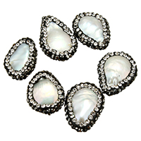 Natural Freshwater Pearl Loose Beads, with Rhinestone Clay Pave, mixed, 14-16x18-23x5-9mm, Hole:Approx 1mm, 10PCs/Lot, Sold By Lot