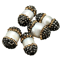 Natural Freshwater Pearl Loose Beads, Clay Pave, with Freshwater Pearl, with rhinestone & mixed, 7-10x18-19x7-10mm, Hole:Approx 1mm, 10PCs/Lot, Sold By Lot