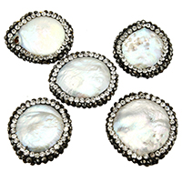 Natural Freshwater Pearl Loose Beads, with Rhinestone Clay Pave, mixed, 18-22x18-23x4-6mm, Hole:Approx 1mm, 10PCs/Lot, Sold By Lot