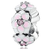 925 Sterling Silver Beads Flower silver color plated & enamel & with rhinestone Approx 6.5mm Sold By PC