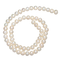 Perlas Redondas Freshwater, Perlas cultivadas de agua dulce, Esférico, natural, Blanco, 6-7mm, agujero:aproximado 0.8mm, Vendido para aproximado 14.5 Inch Sarta